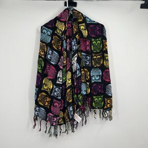 Wayan Natural Wear Colorful Owl Scarf Shawl Wrap Beach Vacation Cruise 61” Long